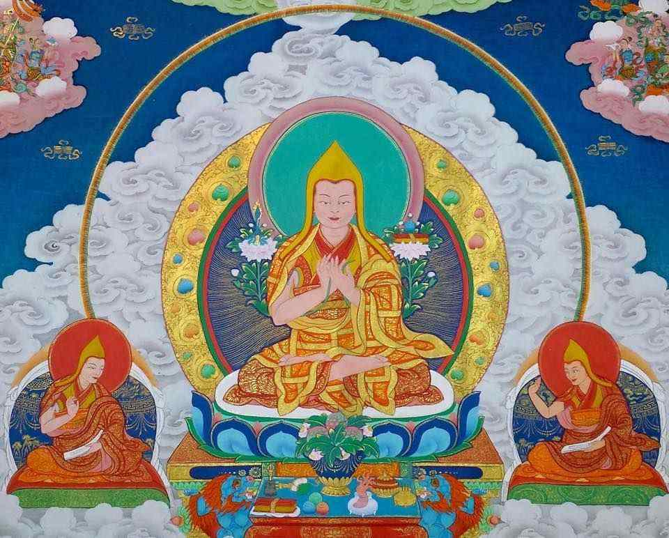 Je Tsongkhapa and heart sons Ganden Tripa Khedrub Je Gyaltsab Je